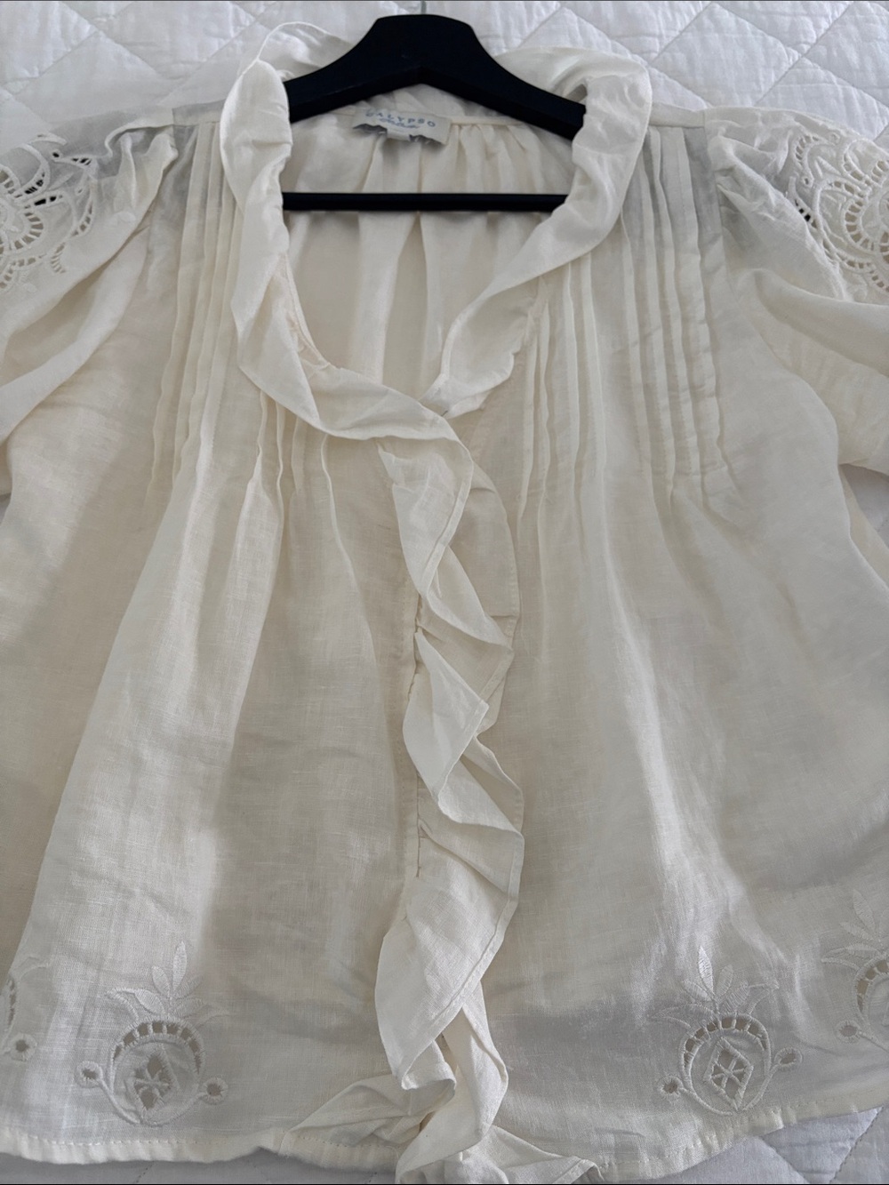 Ivory Ruffled Linen Blouse - Picture 3 of 4